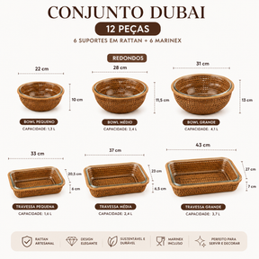 Conjunto Dubai em Rattan & Vidro — Suporte + Marinex | 12 Peças