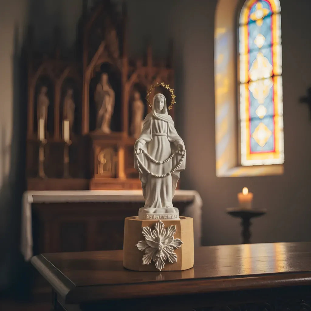 Nossa Senhora Das Lágrimas em Pó De Mármore e Resplendor Ouro