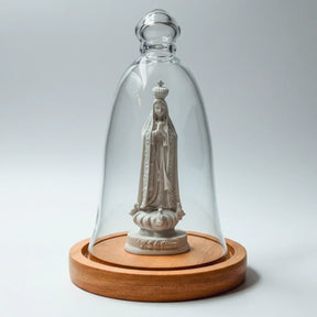 Nossa Senhora Fátima Em Cupula De Vidro E Base De Madeira