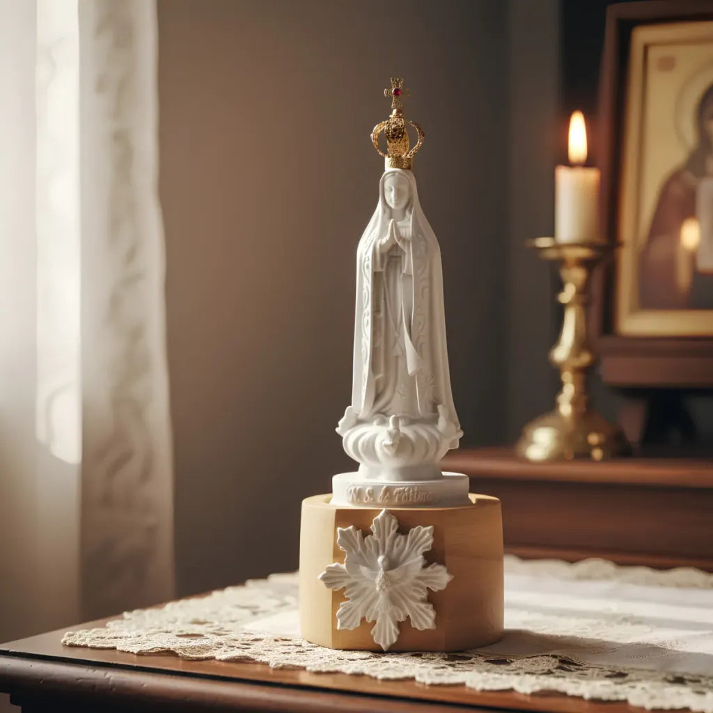 Nossa Senhora De Fátima em Pó De Mármore e Coroa Banhada a Ouro