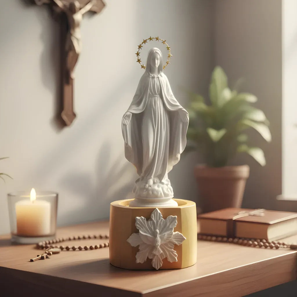 Nossa Senhora Das Graças em Pó De Mármore e Resplendor Banhado Ouro