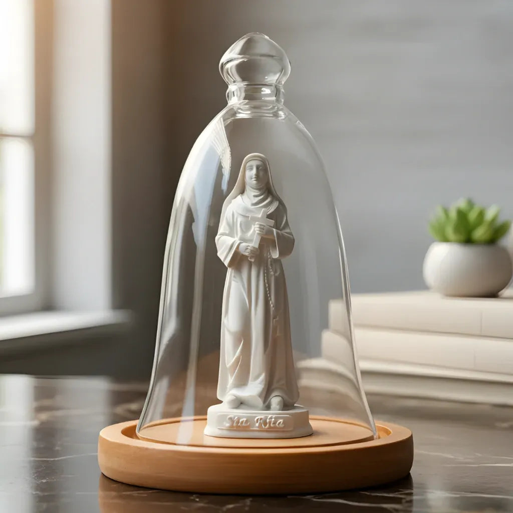 Santa Rita de Cássia de Pó de Mármore e Cúpula De Vidro E Madeira