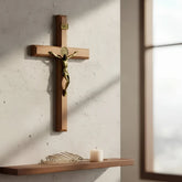 Crucifixo de Madeira Nobre com Medalha São Bento 40x23cm