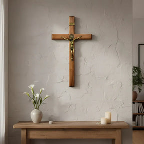 Crucifixo de Madeira Nobre com Medalha São Bento 40x23cm