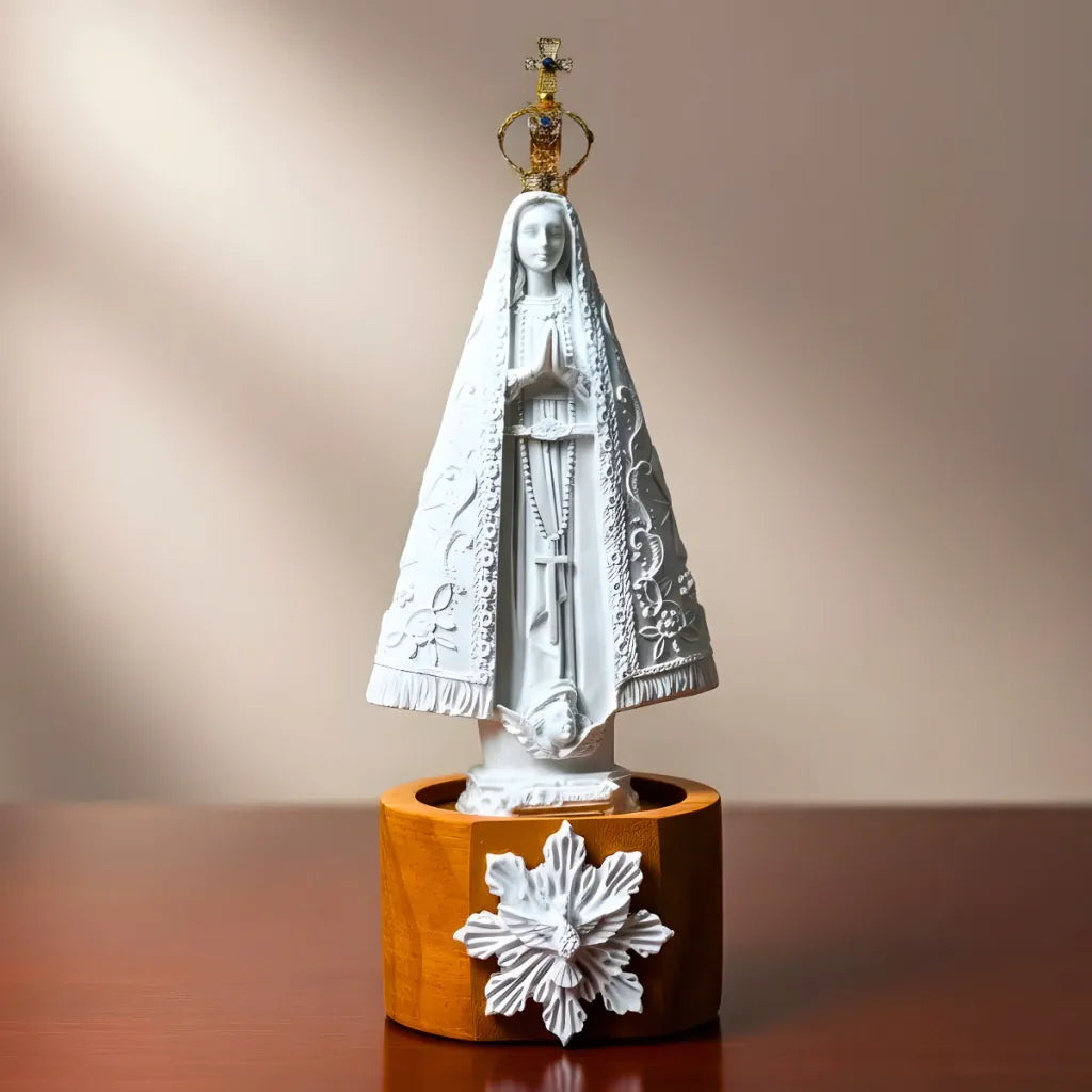 Nossa Senhora Aparecida Em Pó De Mármore e Coroa Banhada à Ouro
