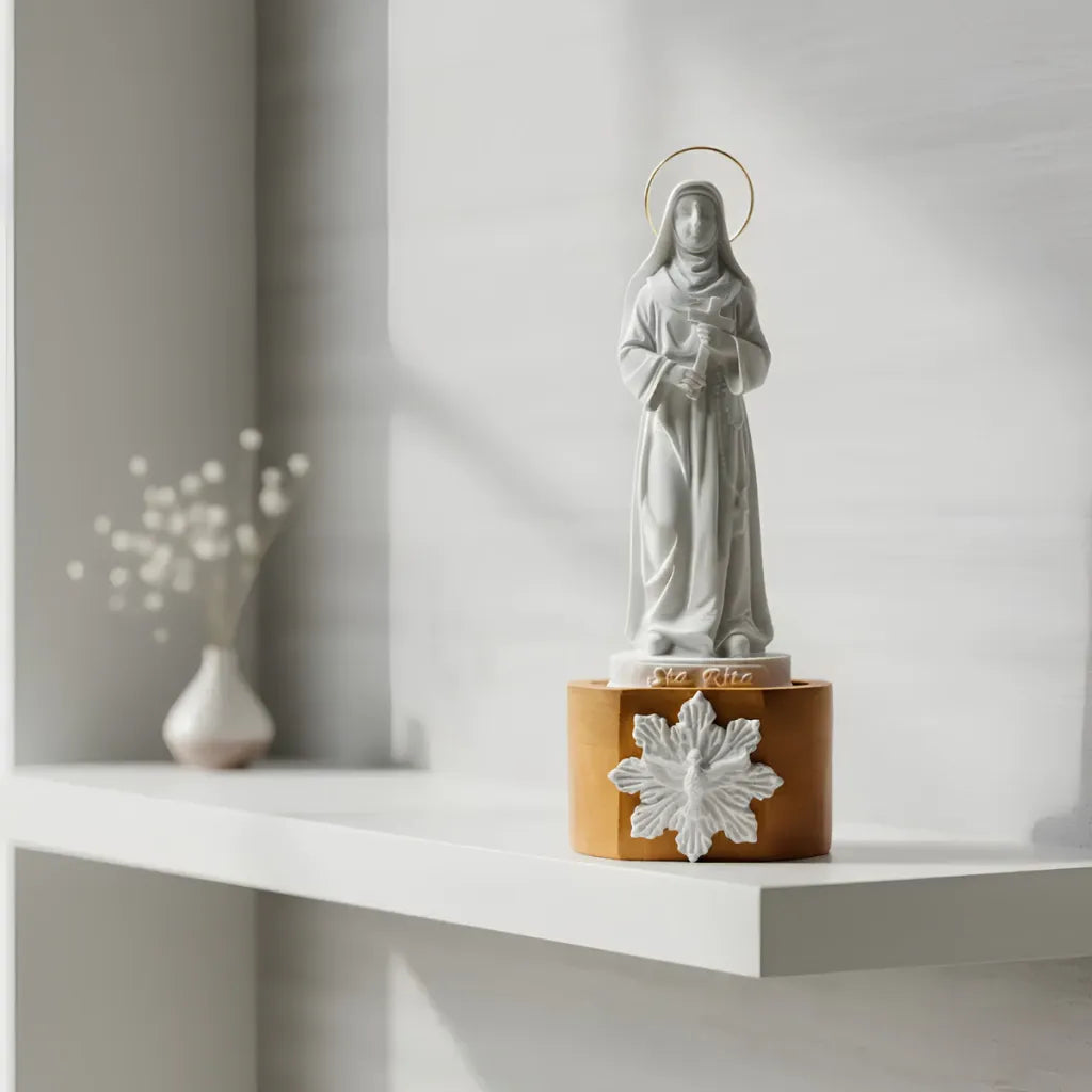 Santa Rita em Pó De Mármore e Auréola Banhada A Ouro