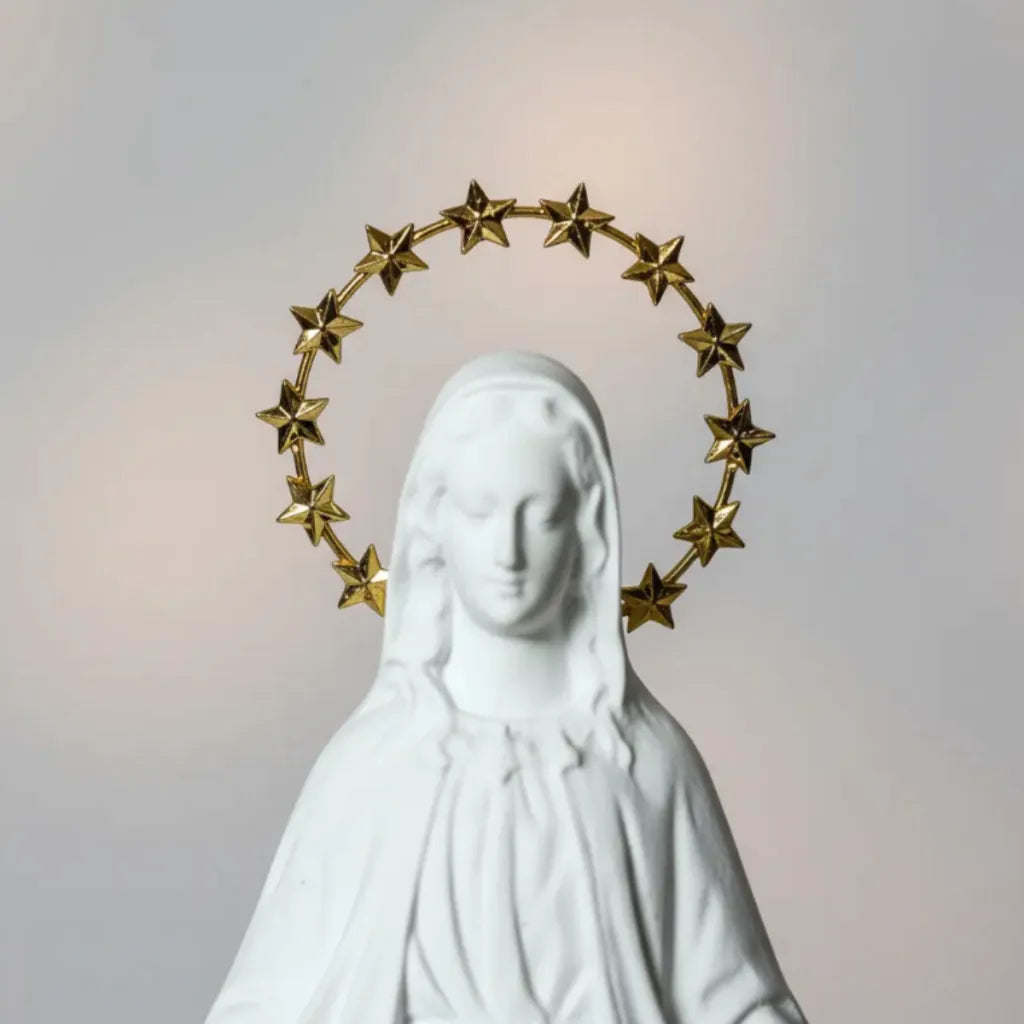 Nossa Senhora Das Graças em Pó De Mármore e Resplendor Banhado Ouro