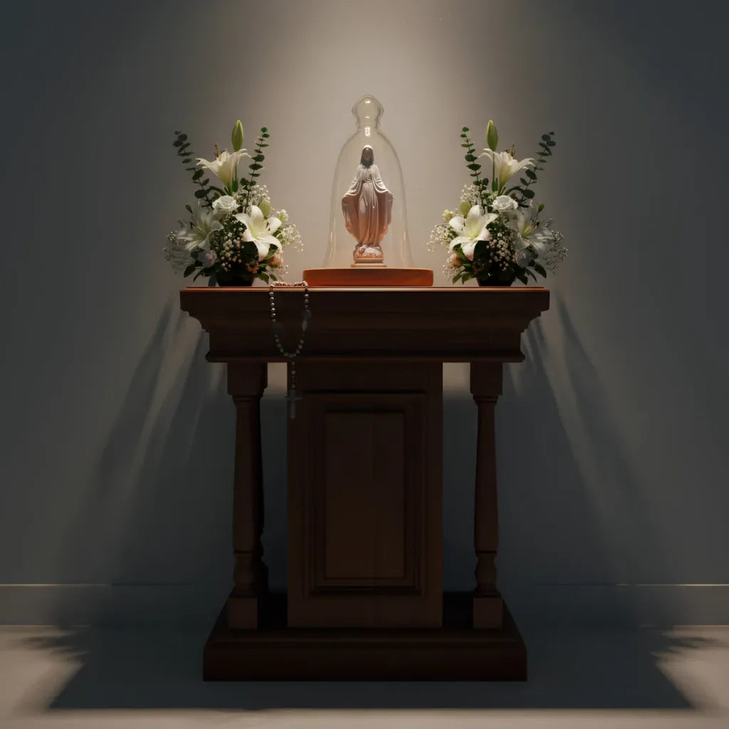 Nossa Senhora Das Graças de Pó de Mármore e Cúpula De Vidro E Madeira