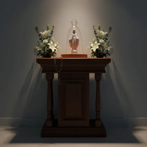 Nossa Senhora Das Graças de Pó de Mármore e Cúpula De Vidro E Madeira