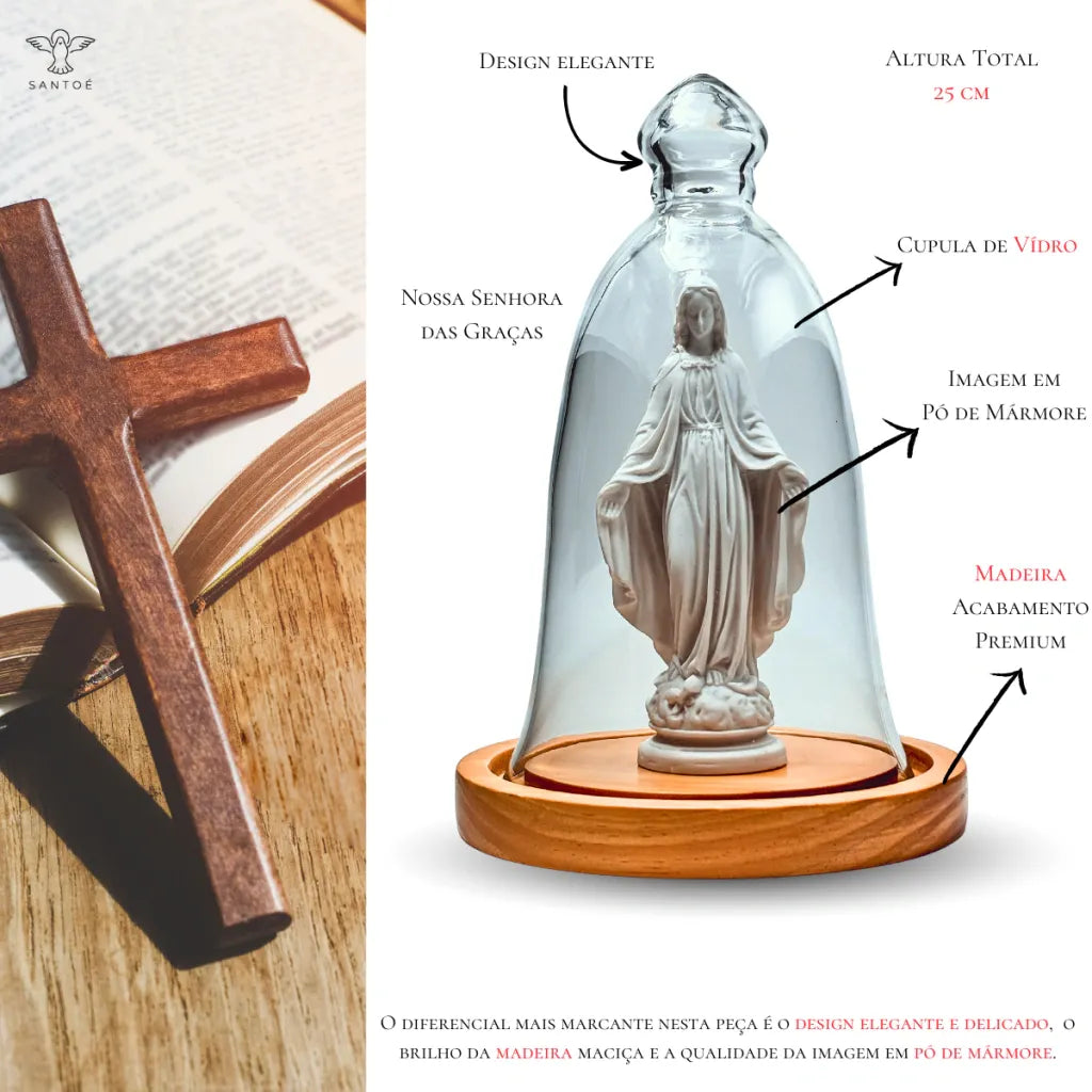 Nossa Senhora Das Graças de Pó de Mármore e Cúpula De Vidro E Madeira