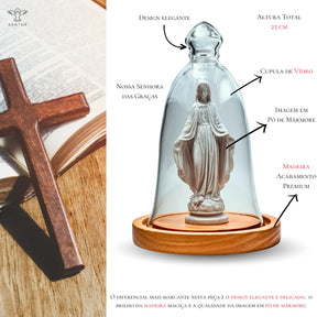 Nossa Senhora Das Graças de Pó de Mármore e Cúpula De Vidro E Madeira